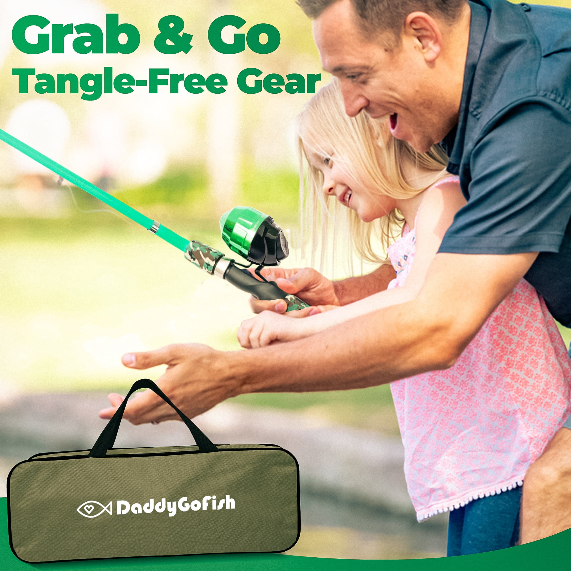 DaddyGoFish Kids Fishing Pole - Rod Reel Combo Tackle Box Starter Set - First Year Small Dock Gear Kit For Boys Girls Toddler Youth Age Beginner