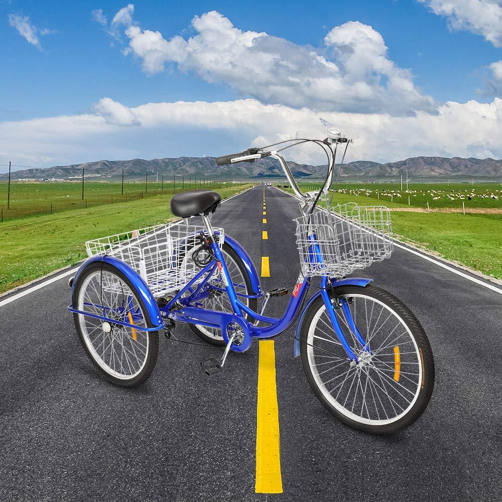 OverPatio Adult Tricycle 7 Speed, 26" Three Wheel Bikes, for Seniors, Adults, Women, Men, Blue 