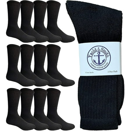 Yacht & Smith 12 Pair Mens King Size Crew Socks, Big and Tall Sports Athletic Socks, 13-16 (Black)