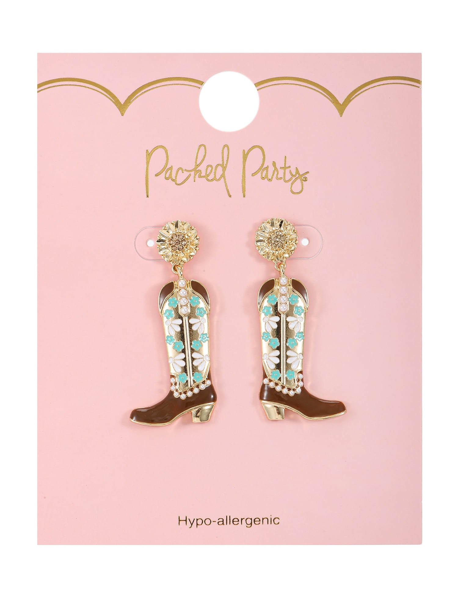 Packed Party Women's Sunflower Cowgirl Boot Earrings, 1 Pair