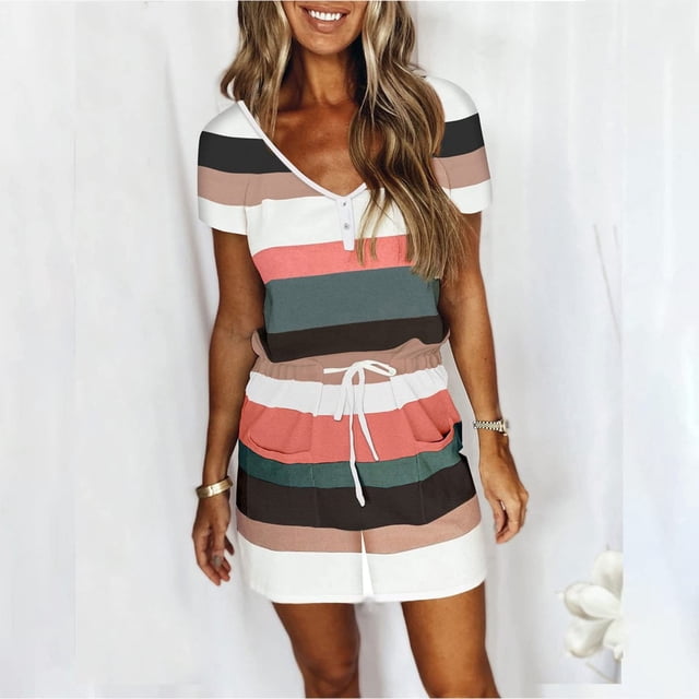 SMihono Shorts Femmes Mode Été Manches Courtes Combinaisons Décontractées Imprimées avec Poches Bretelles Spaghetti Combinaison Décontractée et Shorts de Gym pour Femmes