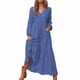 thumbnail image 1 of Vestido Maxi Bohemio de Algodón para Mujer, con Escote en V, Larga, Fluido, para Playa, con Bolsillos y Botones Azul Oscuro L, 1 of 9