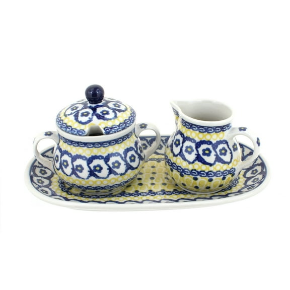 Blue Rose Polish Pottery Saffron Small Cream & Sugar Set with Tray