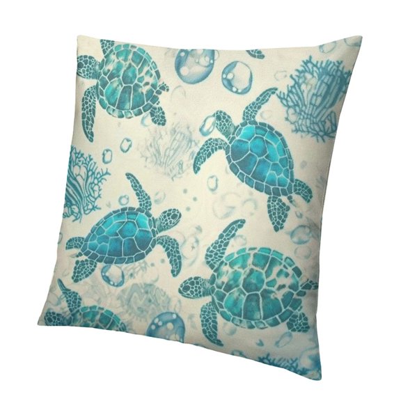 Patifu Sea Turtle Throw Pillow Cover Summer Ocean Blue Pillow Covers Coastal Nautical Themed Pillow Case Coral Cushion Cover for Home Sofa Couch Bed 12x12in