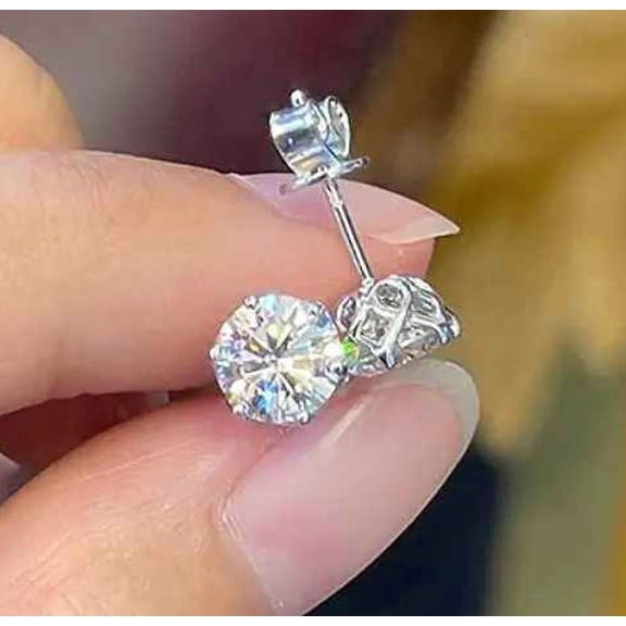 2Ct Round cut lab Created Diamond Mens Stud Earrings 14K White gold Plated