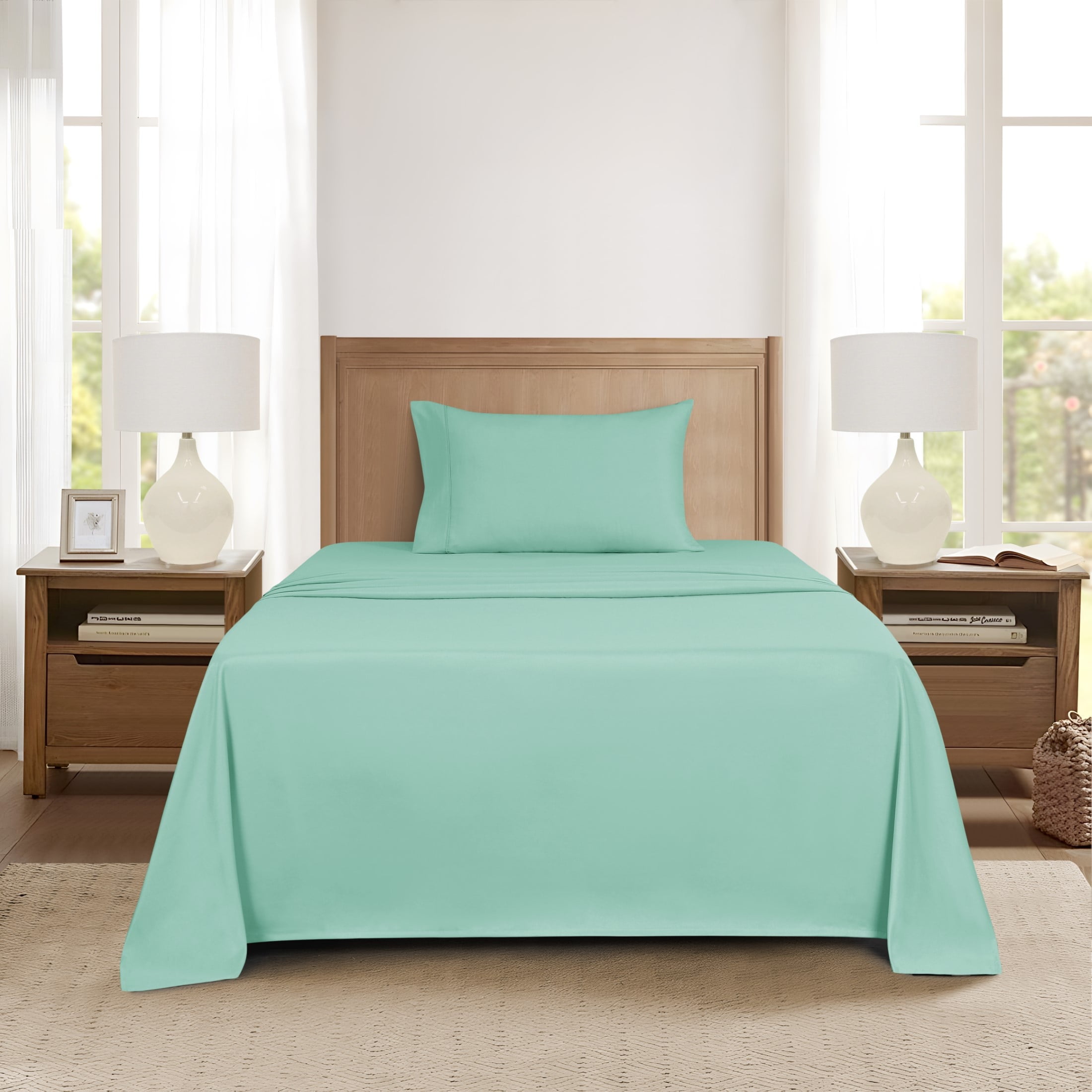 Mainstays Super Soft Brushed Microfiber Bed Sheet Set, Green Mint, Twin-XL, 3 Piece