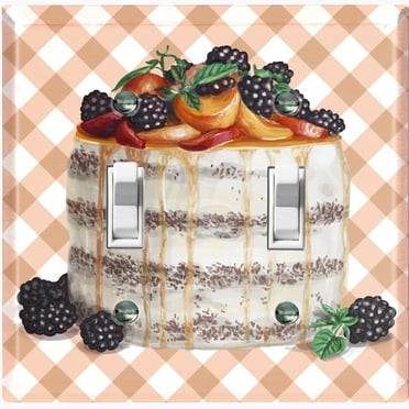 Metal Light Switch Wall Plate Outlet Cover (Vanilla Chocolate Peach Fruit Berry Cake - Double Toggle)