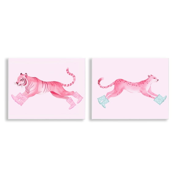 Stupell Industries Sprinting Jungle Animals in Boots Animals Painting Unframed Art Print Wall Art, 14 x 11, Set of 2