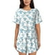 thumbnail image 1 of Balery Hand Drawn Turtle Conjunto de Pijama para Mujer con Estampado, Dos Piezas de Manga Corta y Shorts, Ropa de Dormir Suave con Cuello Redondo y Bolsillos-Large, 1 of 6