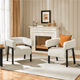 thumbnail image 3 of Renwick Corduroy Accent Chair with Solid Wood Legs for Living Room, Beige, 3 of 11