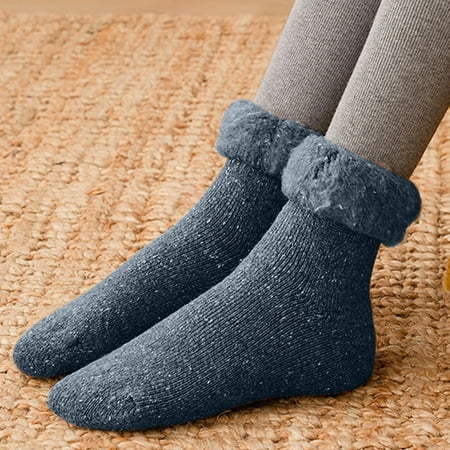 

2 packs* Women Winter Socks Women Winter Thickened Snow Socks Plus Velvet Mid Tube Socks Turn Over Solid Color Long Tube Socks