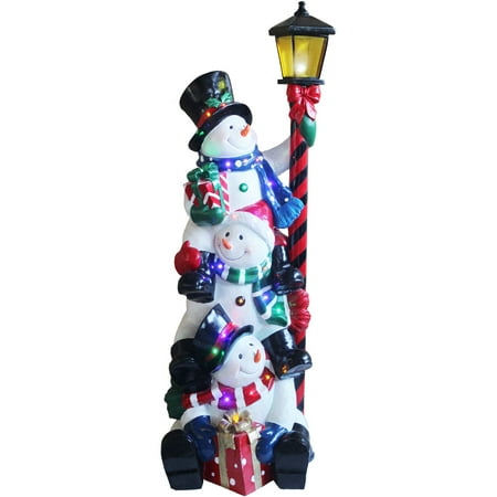 Snowman Light Fraser Hill Farm Indoor/Covered Outdoor Oversized Christmas Decoration, 4-Ft. Musical Stacking Snowman Trio with Lamp Post and LED Lights ()