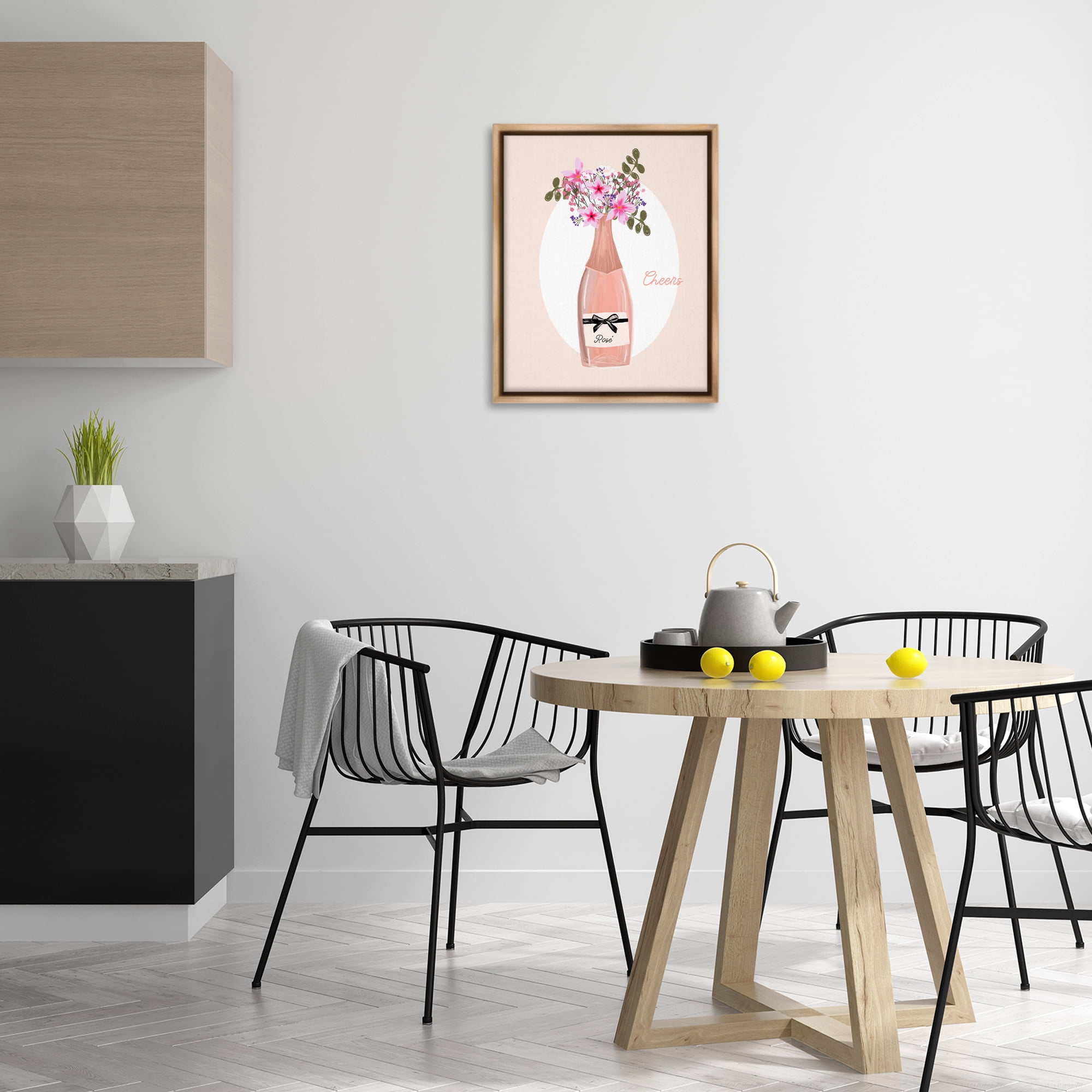 Stupell Industries Cheers Pastel Rosé Food & Beverage Painting Brown Floater Framed Art Print Wall Art, 17 x 21
