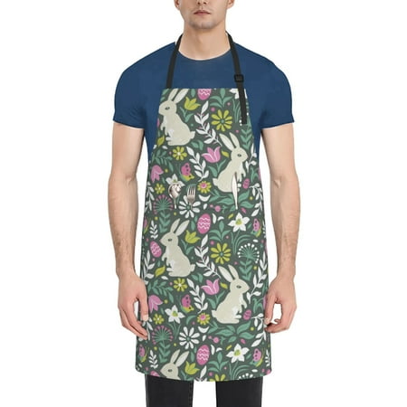 

Rateoe Retro Bunny Floral Aprons with Pocket Men Womens Aprons Waterproof Adjustable Cooking Aprons for Kitchen Gardening and Salon