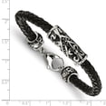 thumbnail image 2 of Chisel Stainless Steel Polished Antiqued Fleur De Lis Black Leather Bracelet, 2 of 4
