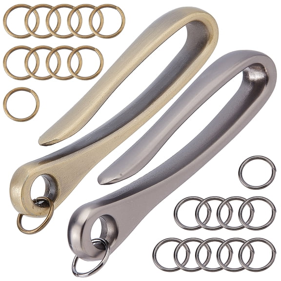 1 Box 2Pcs 2 Color Fish Hook Keychain Belt Clips for Keys Simple Keychain with 20Pcs Brass Jump Rings U Hook Key Loop Pocket Clip