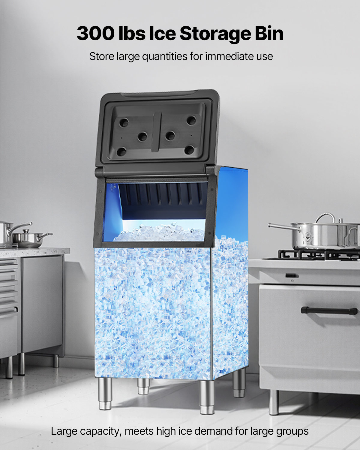 VEVOR Commercial Ice Maker Storage Bin, 300 LBS Capacity Ice-Bin, Commercial Ice Storage Bin with Adjustable Anti-slip Rubber Feet, Suitable for Restaurant Hotel and Beverage Shops