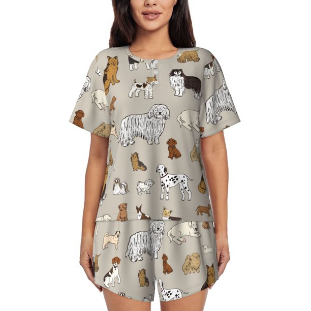 Balery Dog Animal Conjunto de Pijama para Mujer con Estampado, Dos Piezas de Manga Corta y Shorts, Ropa de Dormir Suave con Cuello Redondo y Bolsillos-3X-Large