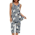 thumbnail image 2 of RQYYD Womens Tank Top Capris Outfits Workout Lounge Pajamas Set Loose Casual Sleeveless Shirts Cropped Pants with Pockets, 2 of 7
