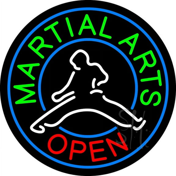 Martial Arts LED Neon Sign 26" Tall x 26" Wide - inches Black Square Cut Acrylic Backing, with Dimmer - Premium built indoor Sign for Storefront, Store interior, School, College, Sports complex.