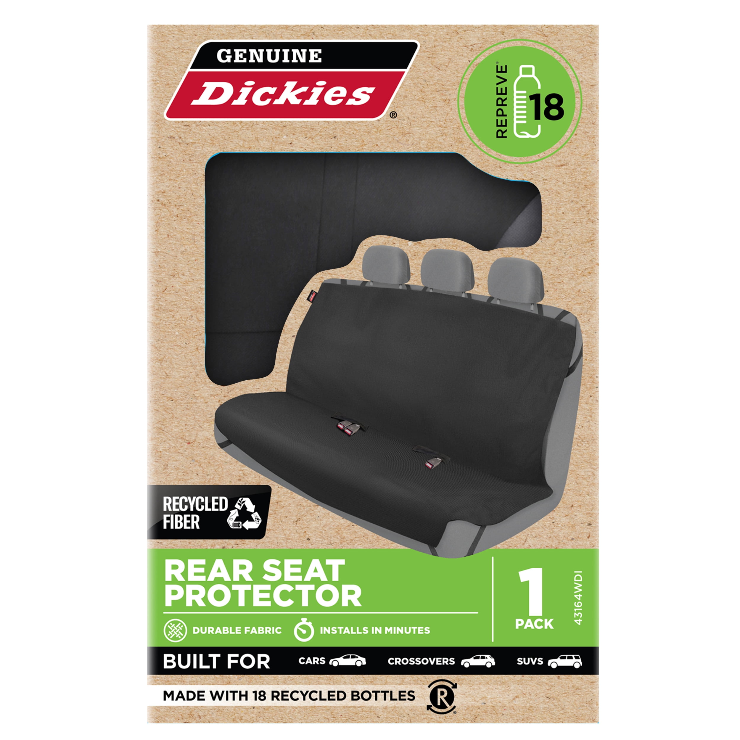 Genuine Dickies 1 Piece Repreve Rear Universal Car Seat Cover and Protector Black, 43164WDI