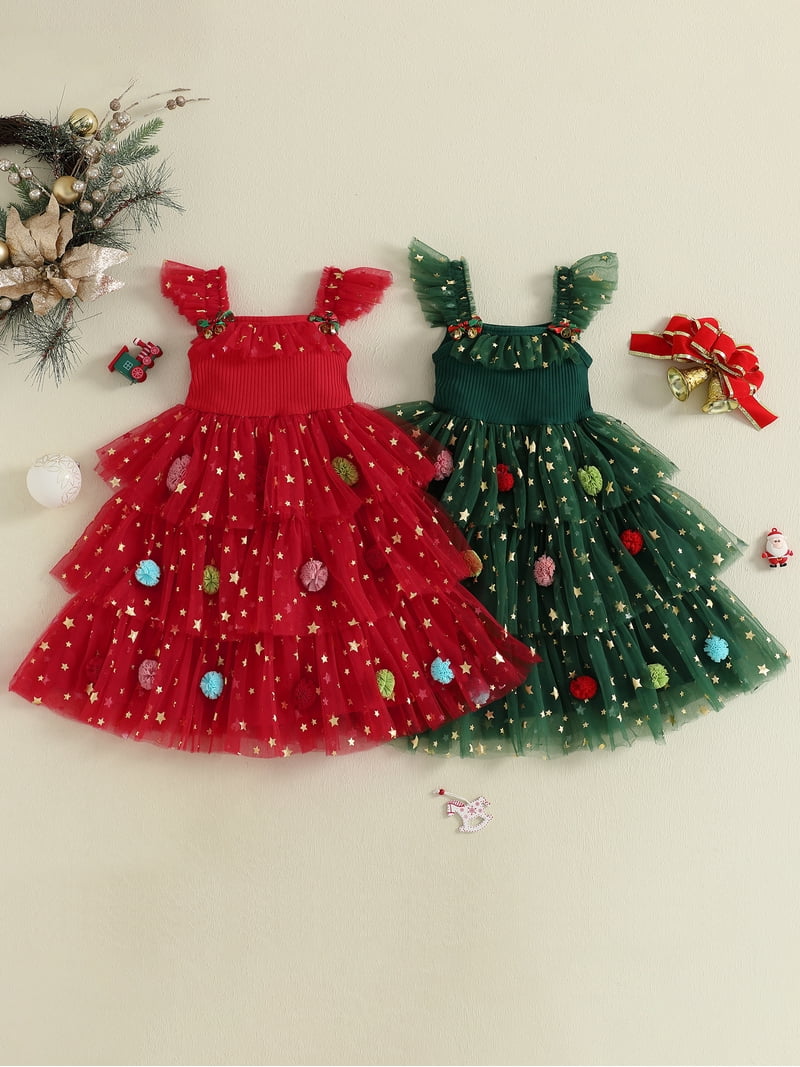 christmas dress 24 months Toddler Baby Girls Christmas Dress Infant Long Sleeve Tulle Party Dresses  with Bow Headband 18-24 Months