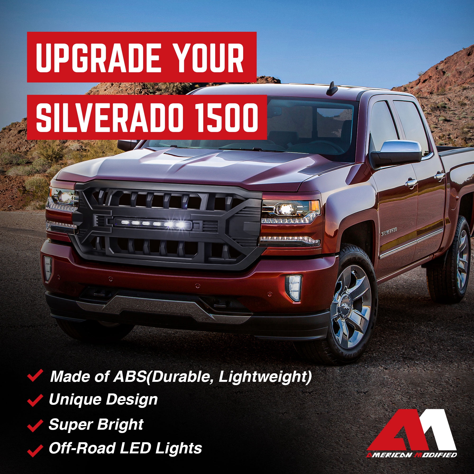 AMERICAN MODIFIED Armor Grille for 2016-2019 Silverado 1500, Matte Black
