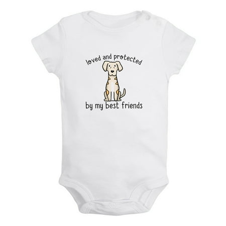 

iDzn Loved and Protected By Dogs Funny Rompers For Babies Newborn Baby Unisex Bodysuits Infant Jumpsuits Toddler 0-24 Months Kids One-Piece Oufits