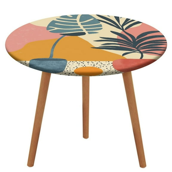 Fruit (51) Round Fitted Tablecloth with Flannel Backing Elastic Table Cloth Waterproof Oil-Proof Plastic Table Cover Table Up 40"-54" Diameter)