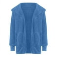 thumbnail image 5 of SDNall Women'S Fleece Jackets & Coats Solid Color Casual Plush Cardigan Long Sleeve Pockets Coat Tops Fleece Cardigans for Women (Blue, Sizes S-XXXXXL), 5 of 9