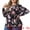 Black, variant on DARING DIVA Women's Plus Size Floral Long Sleeve Pleated Crew Neck Blouse 1X Dark Blue