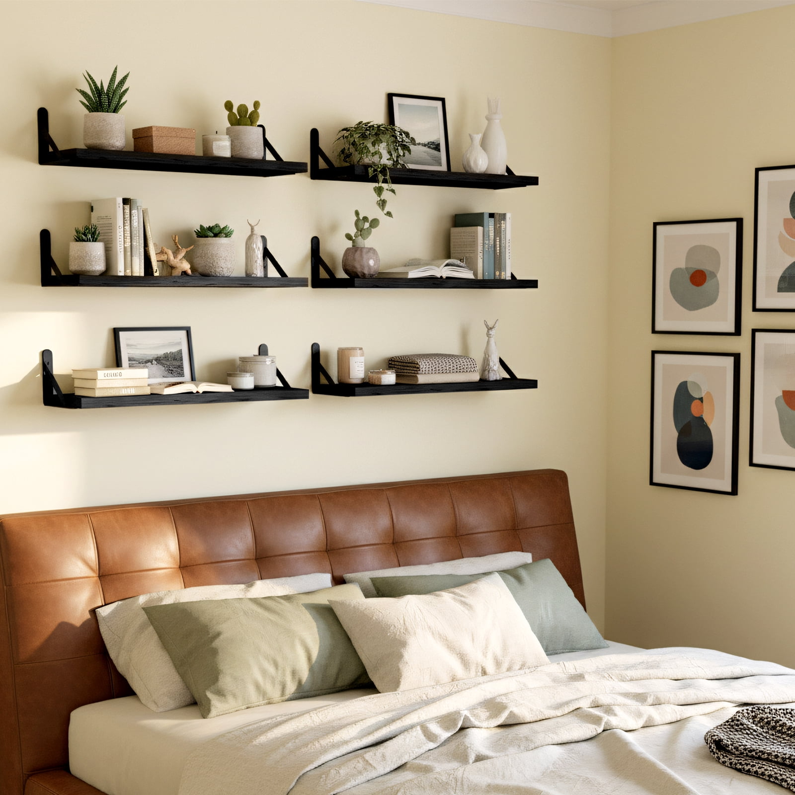 Fairy Floating Shelves, Rustic Wood Wall Shelves Set of 8, Wall Storage Shelves, 0.6x4.7x15.7inches, Black