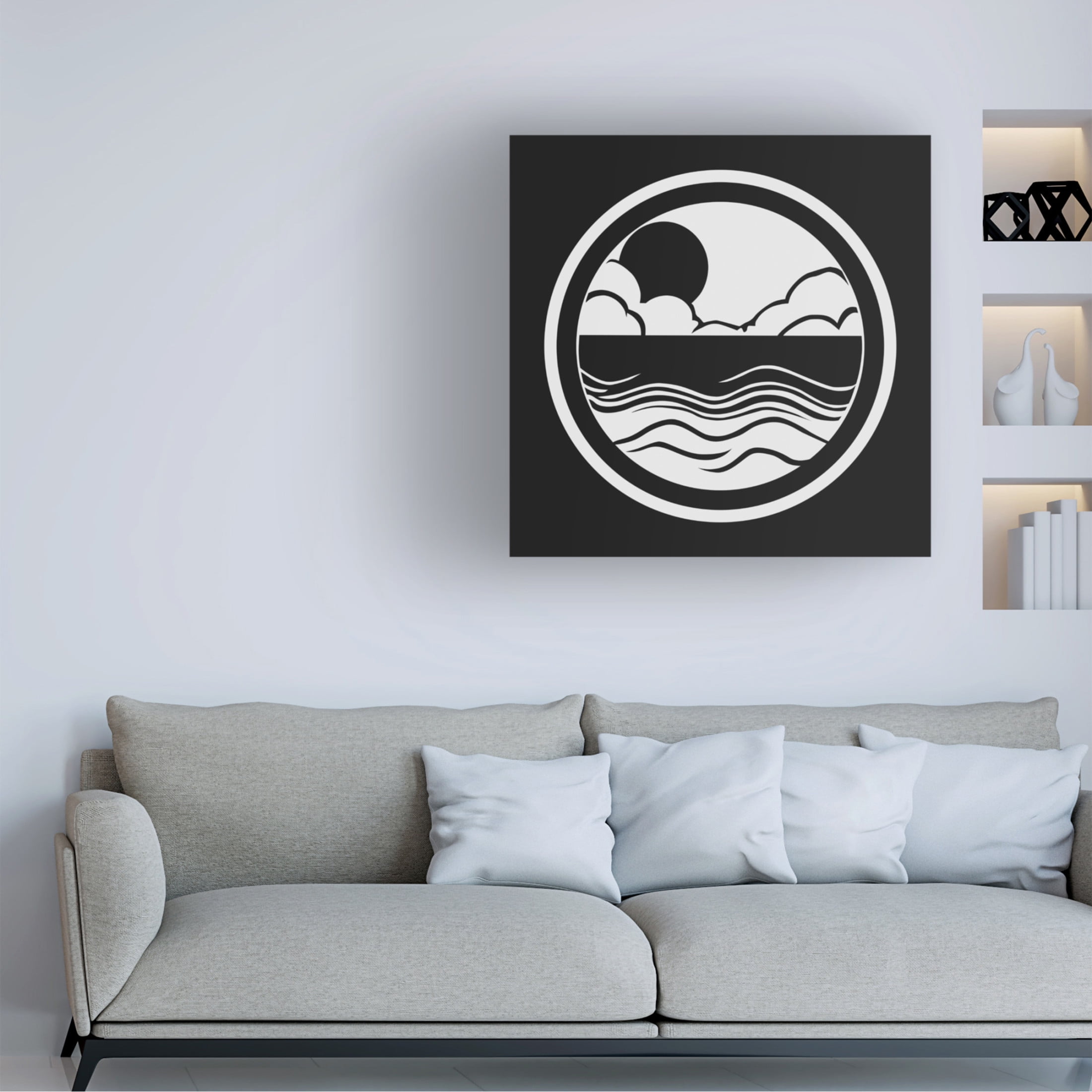 Canvas Wall Art - Tom Quartermaine 'Black and White Abstract Coastal Scene Square' Wall Art for Living Room, Bedroom, or Office Décor by Trademark Fine Art - 18 x 18 Inches