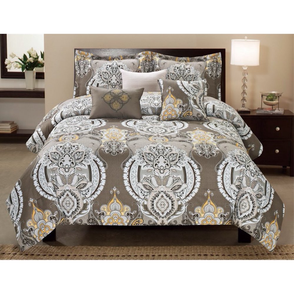 Empire Home OverSized 6 Piece Floral Printed Yellow & Gray Carrol03