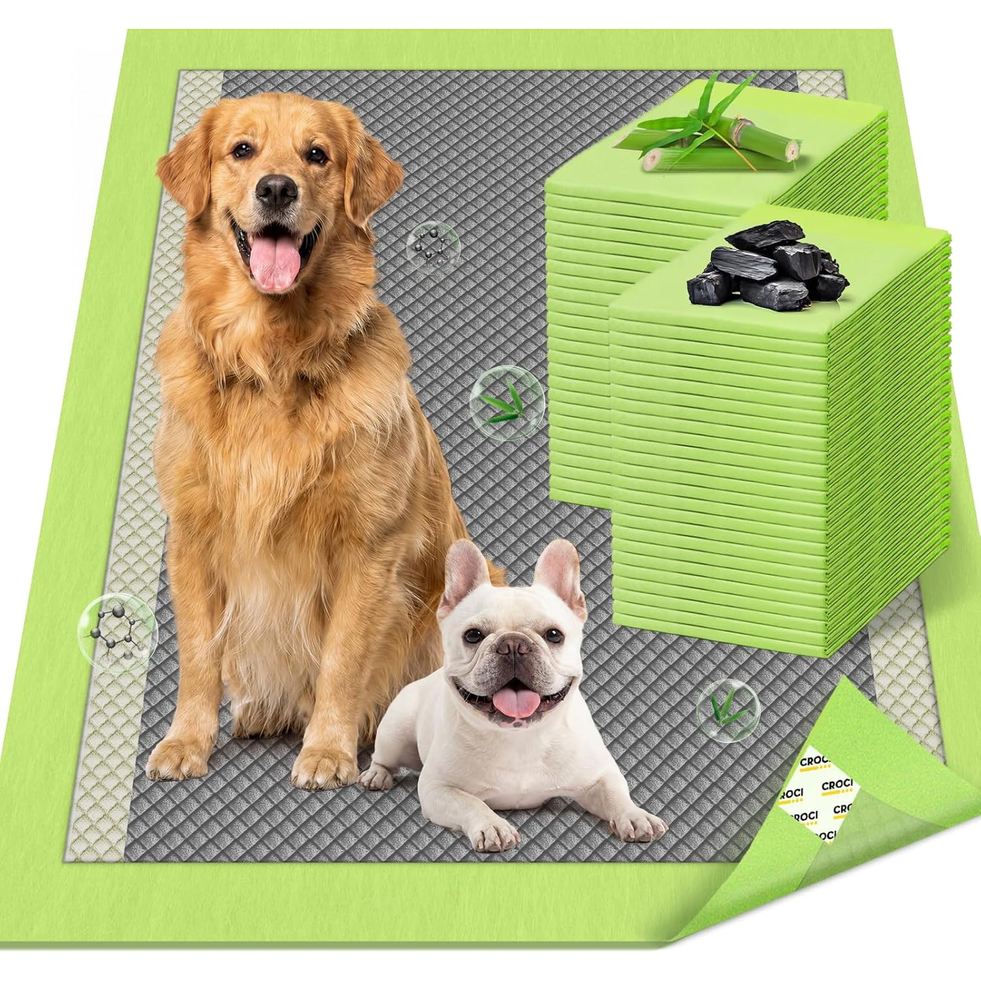 Dog Pads Extra Large, 30"x36" XXL Puppy Pads, 2X Odor-Control with Charcoal & Bamboo Material, 4-Corner Adhesive Tabs, Super Absorbent & Leak-Proof (30 Counts)