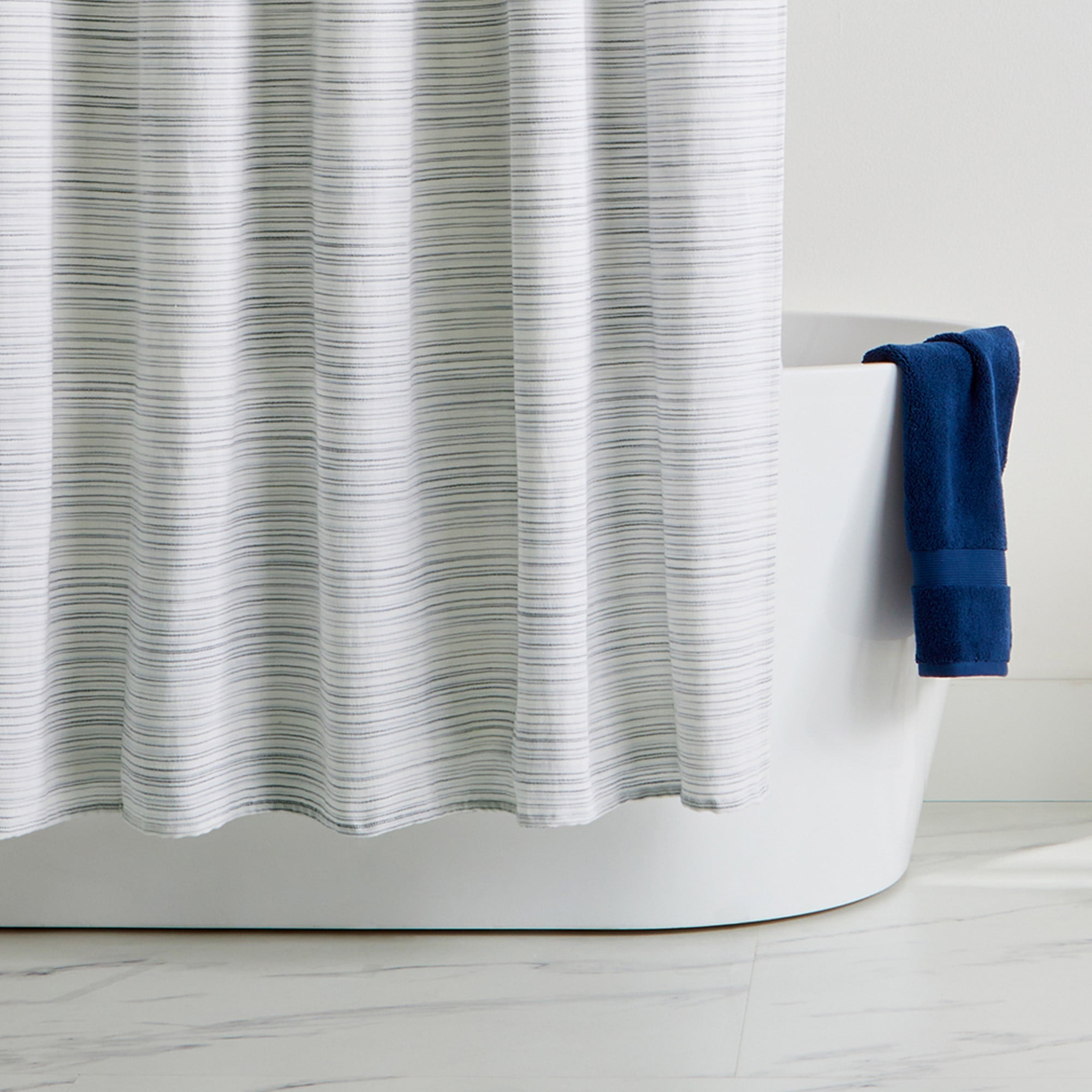 Better Homes & Gardens Mélange Stripe Shower Curtain, Blue, 64% BCI Cotton/36% Recycled Polyester, 72W x 72L, 1 Piece