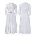 thumbnail image 3 of Womens Pleated Dress V Neck Long Sleeve A Line Church Formal Works Business Dresses with Belt White S, 3 of 9