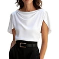 thumbnail image 3 of Women's Short Sleeve Cowl Neck Dressy Shirts Clothes Outfits Tops for Casual Summer White XL, 3 of 7