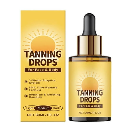 Facial Self Tanning Drops, Tanning Drops for Face & Body, Gradual Bronzing Effect, Lightweight Tanner for Sensitive Skin, Natural Sun-Kissed Glow, Medium Shade
