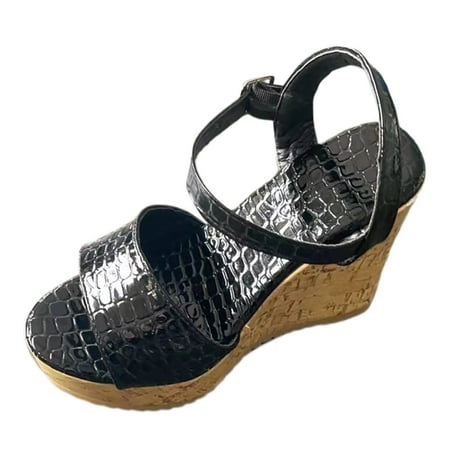 

ZAROYEAX Ladies Simple Solid Color Wedge Heeled Sandals One Line Buckle with Fish Mouth Fashion High Heeled Plus Size Sandals