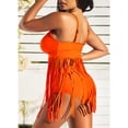 thumbnail image 4 of Traje de baño con flecos Cuello en V Tallas grandes Tirantes finos Diseño de borla Traje de baño de dos piezas para nadar Playa Piscina Naranja XXL, 4 of 6