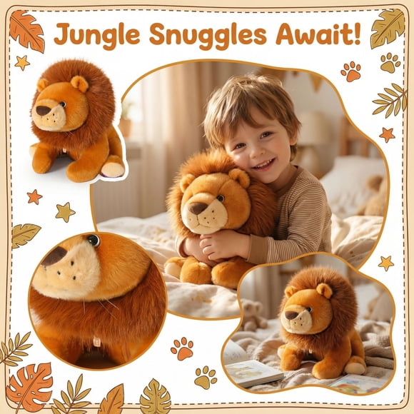 Cute Cartoon Lion Stuffed Animal, 18cm Soft Plush Lion Toy, King of the Jungle Cuddly Plushie, Safe Stuffed Lion for Kids, Birthday Gift for Children & Lion Lovers