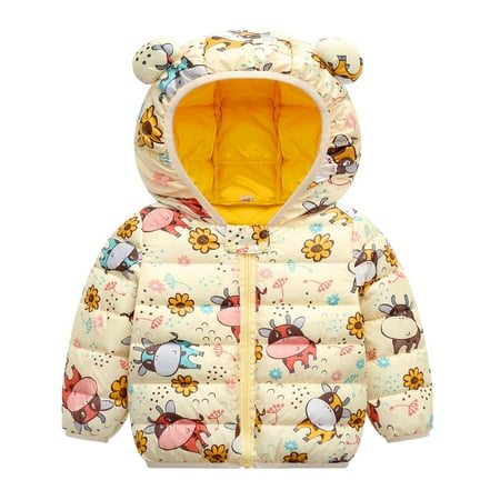 

DENGDENG Toddler Baby Child Children Kids Padded Cartoon Printed Thicken Coat Long Sleeve Hooded Clothes Zip Up Warm Winter Jacket 1Y-4Y