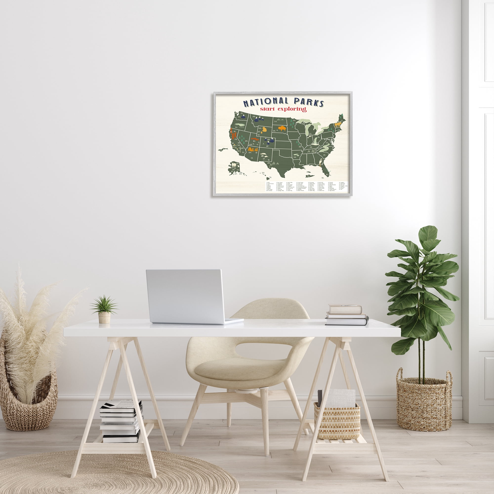 Stupell Industries National Parks Map with Numbered Key United States, 24 x 30, Design by Daphne Polselli