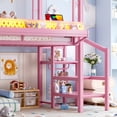 thumbnail image 4 of Bellemave Twin Loft Bed with Storage Stairs & Slide, Heavy-Duty Metal Frame with Built-in Wardrobe & Storage Shelves, High Loft Bed with LED Lights, USB Charging Ports for Teens, Pink, 4 of 12