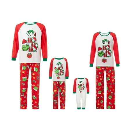 

Gueuusu Family Matching Xmas Pajamas Set Christmas Printed Raglan Tops Sleepwear Women Men Kid Baby Nightwear