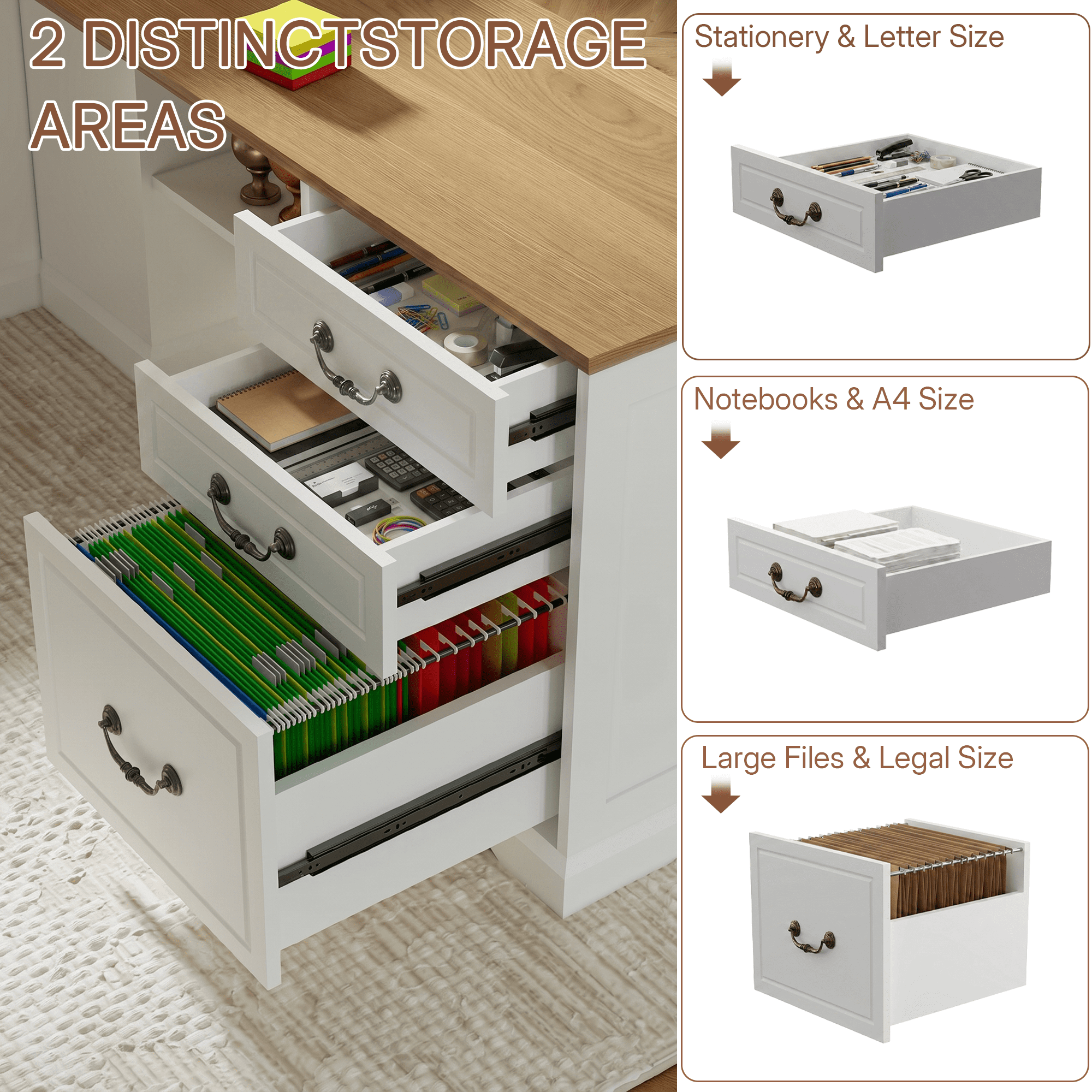 71" L-Shaped Executive Standing Desk, White Sit Stand Desk with Drawers, AC/USB Outlets, Storage Cabinet & Privacy Panel for Office & Home