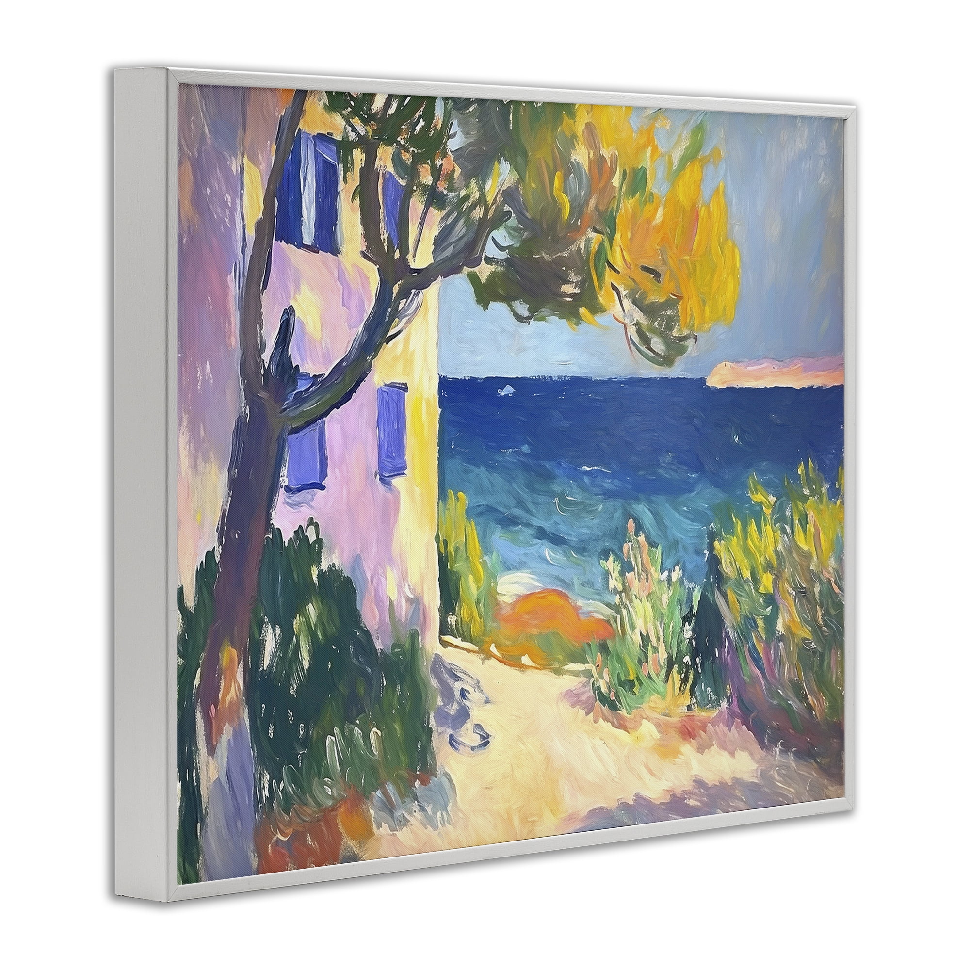 Stupell Industries House On Coastline Coastal Painting White Framed Art Print Wall Art, 30 x 24