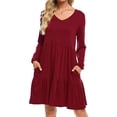 thumbnail image 2 of Moda Mujer Jersey manga larga otoño sólido Casual cuello en V bolsillo Mini vestido Fridja  NMB4963, 2 of 9