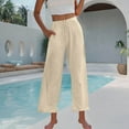 thumbnail image 3 of Women Pants Summer Palazzo Pants Flowy Casual Loose Plus Size Trousers Solid High Waisted Wide Leg Beach Pants with Pockets S-3XL, 3 of 7